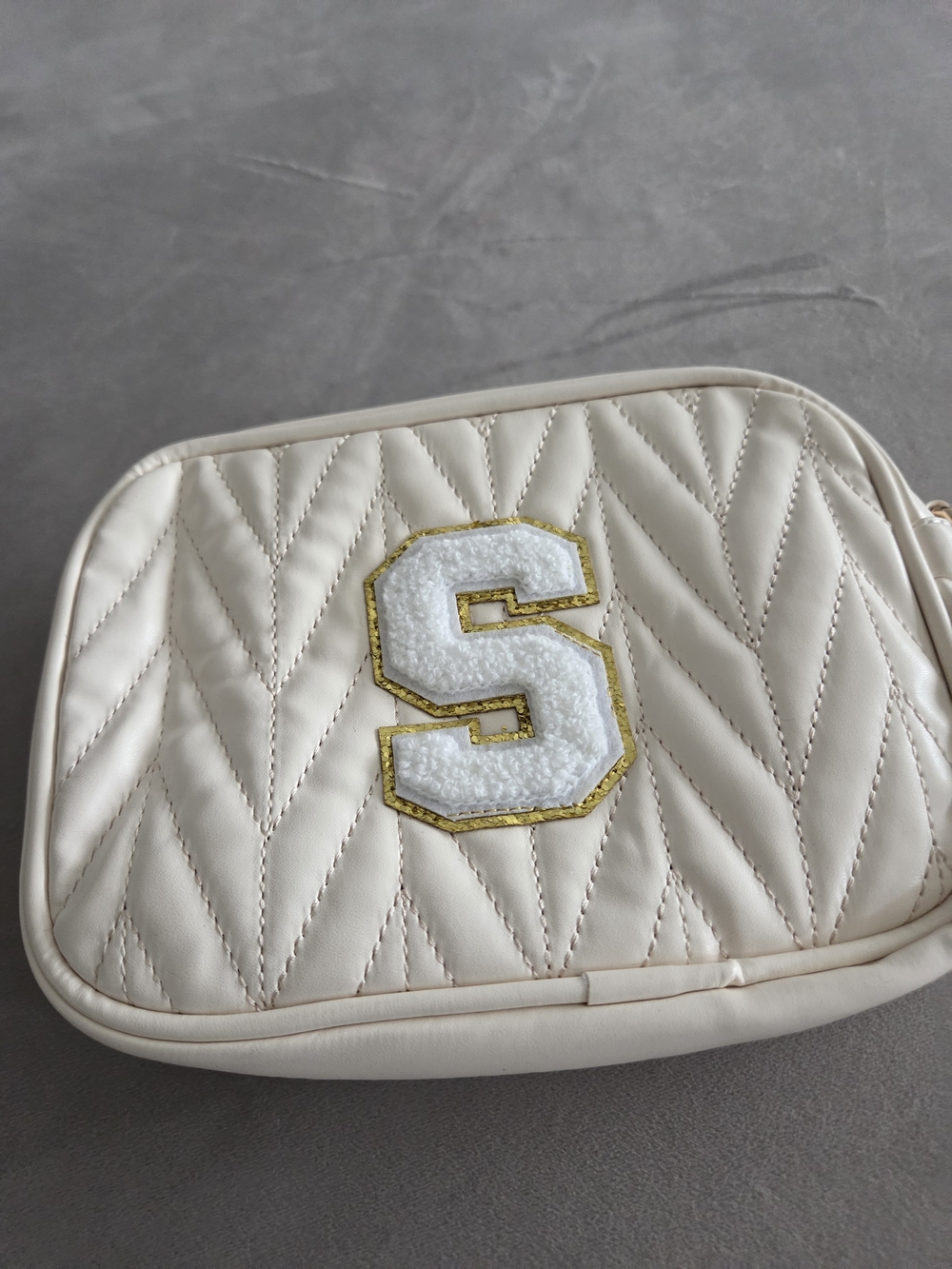 Cream Quilted Crossbody Bag with 'S' Patch